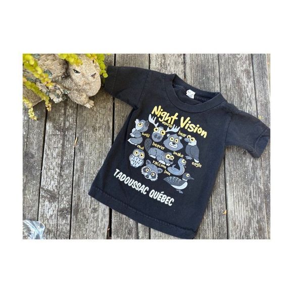 Allstyle Black Graphic Print Tee Shirt T-Shirt Night Vision Tadoussac Quebec 2T - Picture 1 of 5